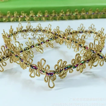 5Yards DIY Acessórios de Vestuário camellia lace Ouro Curva de Guarnição do Laço de Costura de Renda em Forma de S Prata Centopéia Trançado Laço de Fitas