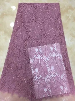 Africana Lantejoulas Tecido do Laço 2019 Bordado Nigeriano Laços Tecidos de Alta Qualidade francesa, Tule Tecido de Renda Para as Mulheres roxo