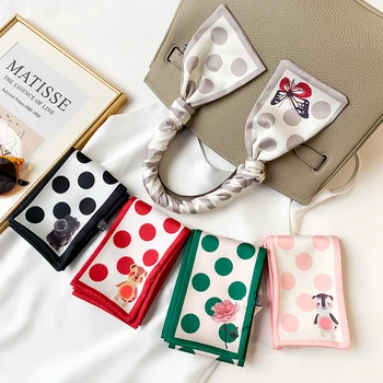 Marca de luxo Lenço de Seda Para as Mulheres Dot Impresso Wrap Bag duplo Alça de Fita de Moda das Mulheres de Lenço de Cabeça, Laço do Cabelo Acessórios de Cabeça