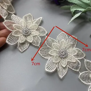 1 Jarda Marfim Bordado Africana Guarnição do Laço de Fita de Poliéster 3D Flores de Tecido Artesanal de Costura, de Artesanato Para o Traje Chapéu de Decoração