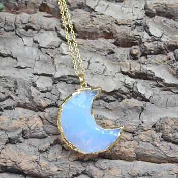 Natureza opala lua pingente de colar banhado a ouro com Moda senhora jóias