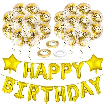 1set Feliz Aniversário Banner-Carta de Ouro Confete Balões de látex Festa de Aniversário, Decorações de chá de Bebê de presente de Balão