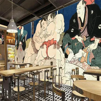 Personalizado Japonês Clássico de Sumô Cultura de plano de Fundo do Papel de Parede 3D Cozinha de Restaurante de Sushi Industrial Decorlarge Mural, papel de Parede 3D