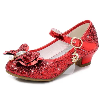 Sapatos Para Meninas Meninas Novas Princesa Sapatos De Salto Alto Brilhantes Meninas De Cristal Sapatos De Festa, Trajes De Borboleta Nó Sapatos De Crianças Sandálias