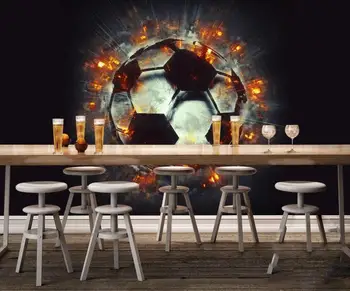 Personalizados em grande escala 3D mural, papel de parede 3D de choque tridimensional chama futebol de KTV, bar, TV na parede do fundo