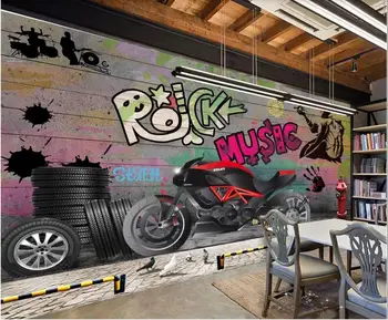 Personalizada foto mural 3d papel de parede graffiti Urbano motocicleta plano de fundo, sala de estar, casa de decoração de papel de parede para parede 3 d
