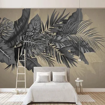 3D personalizado Mural Pintado à Mão Nórdico de Plantas Tropicais, que Deixa a Foto de papel de Parede Retro Sala de estar de plano de Fundo Mural de papel de Parede