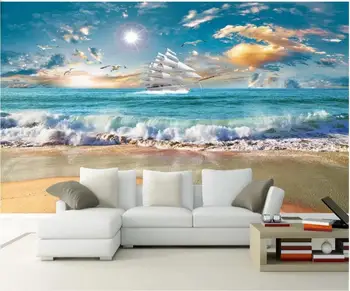 Personalizada foto mural 3d papel de parede Paisagem spray de vela do nascer do sol casa de decoração de sala de estar papel de parede para parede 3 d em rolos