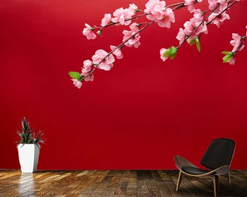 Papel de parede de fundo Vermelho da flor de pessegueiro do ano novo Chinês, papel de parede mural,sala de tv de parede quarto papéis de parede decoração da casa
