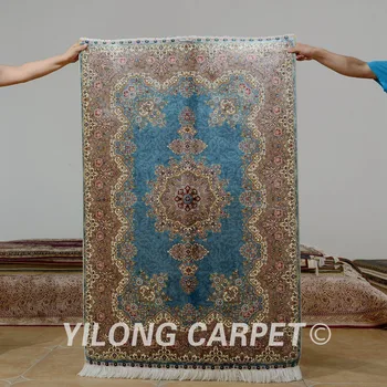 Yilong 3 x4.5' Antigo persa tapete de seda requintado azul karastan tapetes orientais (0569)