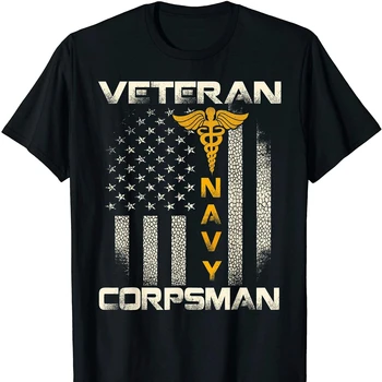 Vintage Americana Bandeira Da Marinha Corpsman Veterano Presente T-Shirt. Manga curta 100% Algodão Casual T-shirts Solta Top Tamanho S-3XL