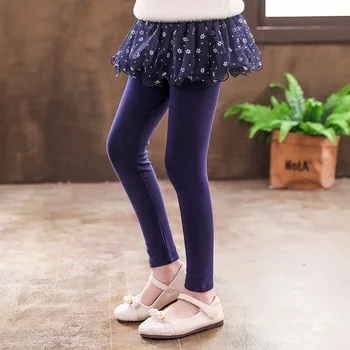 O coreano Algodão Bebê Meninas Leggings de Renda Princesa Saia-calça Primavera, Outono, as Crianças Magro Calças para Roupas de Crianças 2-12 Anos