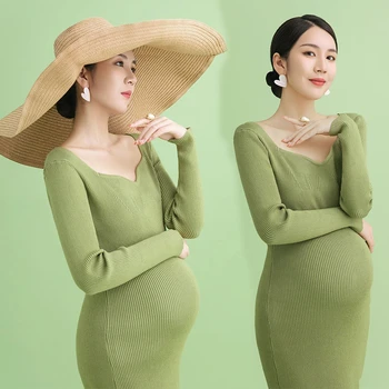 Vestido De Maternidade Verde Definido Para Mulheres Grávidas Espaguete Elástico Maternidade Fotografia Vestidos Para A Gravidez Sessão De Fotos