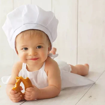 Bebê de Fotografia com Adereços, Acessórios para Bebé Chef Chapéu de Conjuntos de crianças Avental para Crianças de confecção de Ferramentas de Bebê, Acessórios de Cozinha 2Pcs/Set