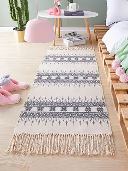 Nordic Tapete Listrado Casa Retangular Longo Tatami Mão-De Tecido De Cobertor De Casal Frente Da Esteira