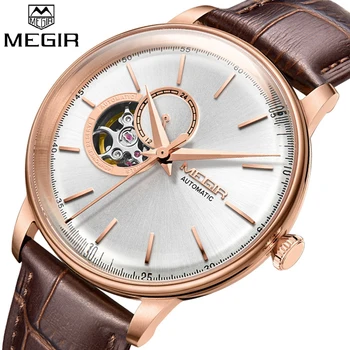 MEGIR Mecânico Automático Relógios de Homens de melhor Marca de Luxo Esqueleto Homens relógio Relógio Casual de Couro Relógios de pulso Relógio Masculino