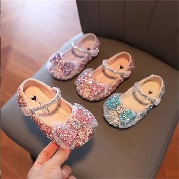 Sapatos De Crianças Meninas Princesa Glitter Flats Crianças De Moda De Sapatos Com Paetês Arco Criança Flats Sapatos 2022 Primavera, Outono Novo