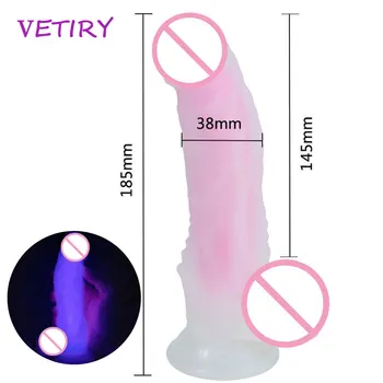 Geléia de Silicone Vibrador Forte ventosa Simulação Pênis Feminino Masturbação Luminosa Realista Dildos os Brinquedos Sexuais para a Mulher