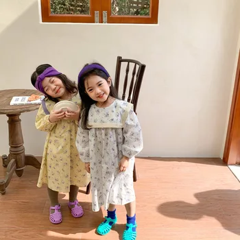 2022 a Primavera e o Outono Nova-coreano Floral do Vestido da Menina de Crianças Roupas de Crianças Vestido de Princesa Bebê do sexo Feminino Saia Vestido
