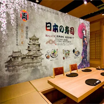 Retro Nostálgico Cinza Cimento da Parede de Fundo do Papel de Parede 3D Japonês Sushi Restaurante Industrial de Grande porte, Decoração Mural, papel de Parede 3D