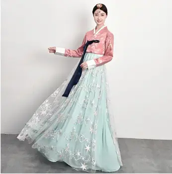 Lantejoulas Coreano Roupas Hanbok Vestido De Nacional De Dança, Palco Das Mulheres Do Laço Clássico