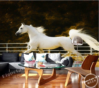 Personalizados em 3D papel de parede, executando branco elegante cavalo selvagem papel de parede, sofá da sala de TV quarto papel de parede