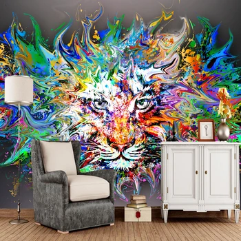 Arte moderna papel de parede, Leão pintura a óleo para as crianças do sofá da sala de sala de estar de plano de fundo do papel de parede decoração home do rolo de papel