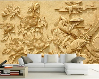 Beibehang papel de parede Personalizado relevo em 3d phoenix peônia fundo murais de sala de estar, quarto plano de fundo murais 3d papel de parede da foto