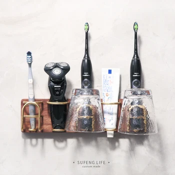 Criativo Madeira maciça Escova de dentes Elétrica Titular da Copa de Parede Perfurada casa de Banho Rack de Armazenamento de Produtos de casa de Banho Simples