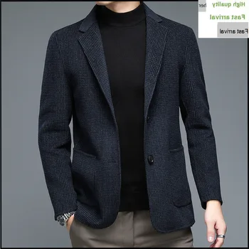 Clássico 2023 Luxo Estilo Vintage Xadrez Homens blazer Slim Fit Business Casual de Lã de Cor Sólida Cavalheiro ternos para homens