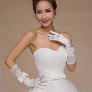 Noiva Cheio De Dedo Longas Luvas Brancas De Moda De Vestido De Noiva Acessórios De Laço Bowknot Senhoras De Luva De Festa Cosplay Adereços