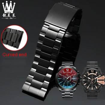 Aço inoxidável pulseira para o diesel DZ4318 DZ4323 DZ4283 DZ4309 de metal, pulseira de 26mm a extremidade curva relógios de pulso pulseira de prata preta