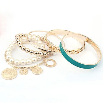 Novo Estilo belas Popular de Design de Moda, a Pérola de Imitação Esferas Ocas de Multicamadas Bracelete Vintage Quente