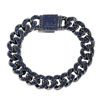 13MM Gelado Fora Pavimentada de Cristal Azul Cubano Bracelete Chain para Mulheres, Homens Hip Hop Cheio de Strass Cuban Link Bracelete da Jóia do Partido
