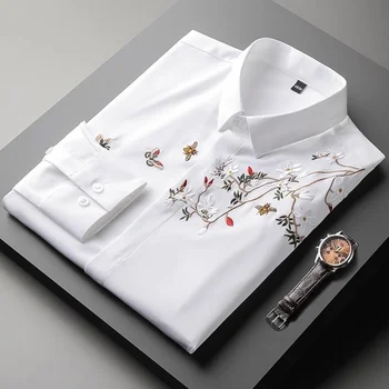 de Luxo de alta qualidade personalizado jacquard bordados Camisa de Manga Longa masculina 2021 outono nova-coreano moda slim grande camisa
