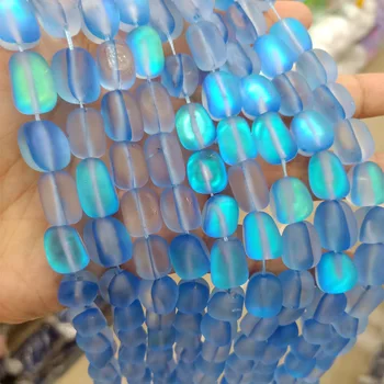Sobre 9x13mm Azul Fosco Lua Grânulos de Pedra Solta Espaçador Flash Shimmer Esferas de Pedra Para Fazer Jóias DIY Vertente 15