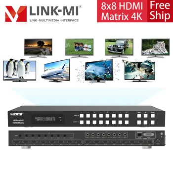 LINK-MI 18Gbps 8X8 Matriz HDMI com cabo Coaxial Analógico L/R de Áudio 4K@60Hz Suporte de ARCO,IR Medida,RS232,TCP/IP,LAN,Web GUI Controle