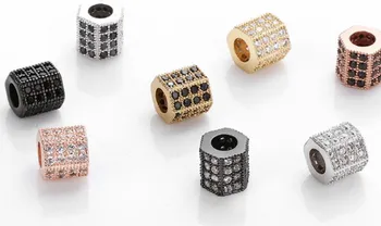 7mm tubo de cristal micro pave cz zircão cúbico zirconia esferas de cobre, prata, ouro preto banhado a pulseira acessórios ygh45