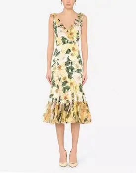 2021 a primavera e o verão da marca nova camellia de impressão digital de tecido de camisa de vestido de alta-costura personalizada tecido