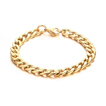 Clássico da Cor do Ouro cadeia de charme pulseira de aço inoxidável cirúrgico homens jóias pulseira