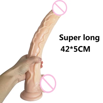 42cm Super Vibrador Longo Realista Macia do Pênis Pode Strapon ventosa Plug Anal Vibrador Gigante Pênis Grande Pica Pau Brinquedos Sexuais Para a Mulher