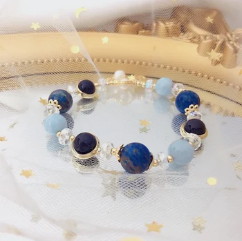 DAIMI Natural Lapis Lazuli/Arenito Azul Pulseira de Ouro 14k Cheia de Jóias Para as Mulheres de Presente