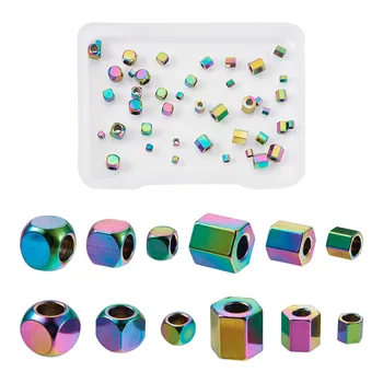 48pcs/Caixa de Aço Inoxidável 304, Hexágono, Cubo de Esferas Espaçador para DIY Jóia Acessórios confecção de pulseiras de várias cores