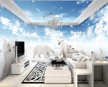 beibehang Personalizada foto Mural de papel de Parede de Neve cena animal azul do céu uma nuvem branca 3D tema do espaço de toda a casa de fundo, papel de parede 3d