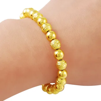 Ouro 24K Pulseira de Grande E Pequeno Buda Esferas Banhado a Ouro Bracelete da forma, apropriadas Para as Mulheres de Jóias Presentes