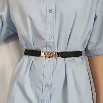 Faixa preta de Mulheres Cintos Finos de Luxo Slim-encaixe Decorativos Camisa de Vestido Multi-anel de Fivela de Cinto Elástico Feminino de Verão Novo