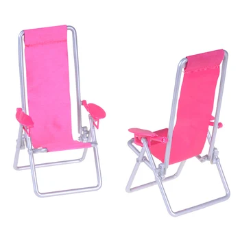 Miniatura 1:12 Escala de cor-de-Rosa de Plástico Dobrável Cadeira de Praia Deck Mini Jardim Gramado Móveis para a Boneca BJDBlythe Acessórios