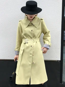 Marinha boneca colar de médio e longo jaqueta, casaco de mulheres 2021 outono coreano de design de moda de estilo de joelho casaco