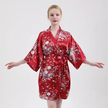 BALDAUREN 2021Summer Mulheres Imitavam a Seda Flor de Tecido Kimono Yukata Cardigan Roupão de banho Flor de Cerejeira Veste Camisola Vestido Quente