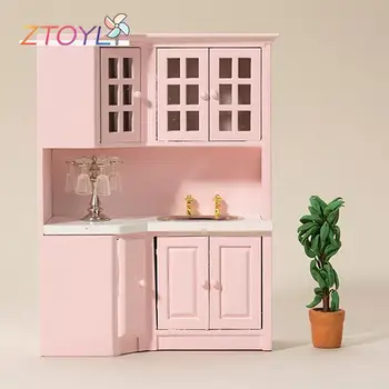 1:12 Casa De Bonecas Em Miniatura De Móveis De Madeira Cor-De-Rosa Balcão Da Cozinha Casinha De Bonecas Acessórios De Brinquedos De Presente